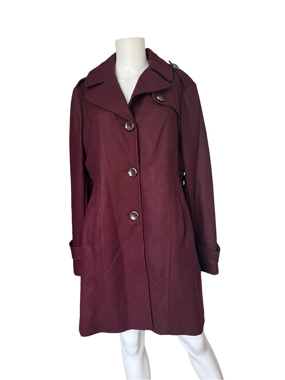NEW Kenneth Cole Melton Peacoat Wool Blend Wine Red Womens Size 14